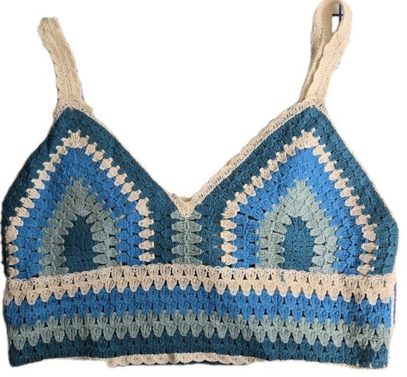 Rebellion Tops - REBELLION Again Sz MED Blue & Aqua Crochet Cropped Top NWT BOHO HIPPIE FESTIVAL